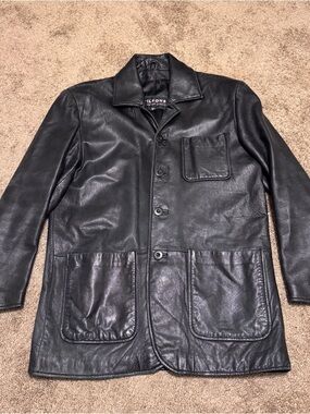 Vintage Wilsons Leather Jacket Mens Small Black Long Sleeve Button Up Pockets
